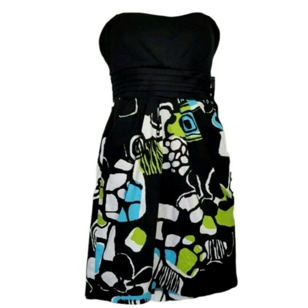 New SNAP Strapless Pockets Dress Sz 9 JR NWT Floral Print Black Blue Green White